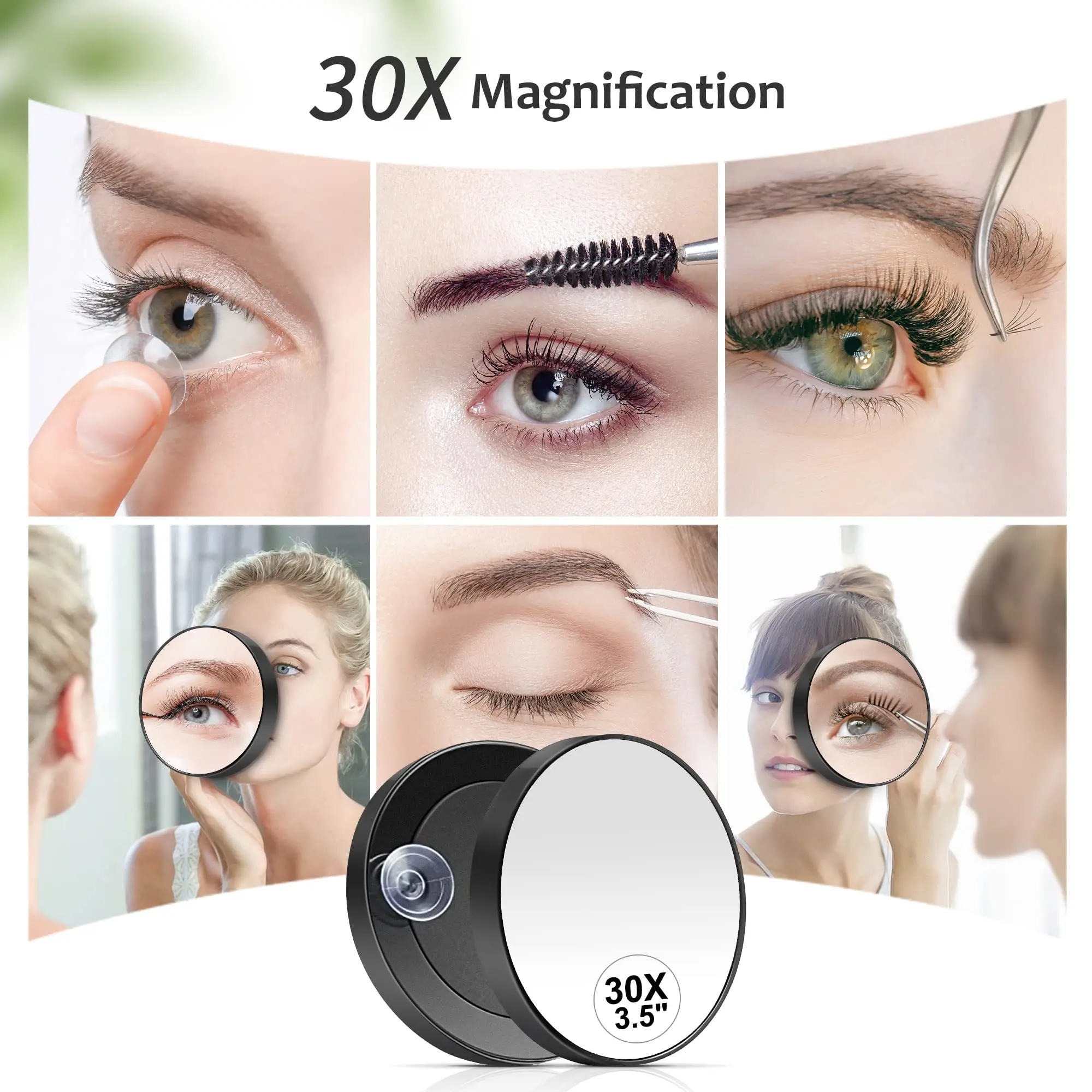 Miroir grossissant 30X (miroir de maquillage grossissant) avec 4 clips à sourcils, pour le toilettage et les voyages