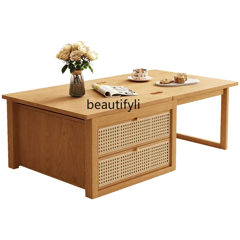 TTT Folding tea table small apartment modern simple solid wood lifting tea table dual-purpose multi-functional tea table combina