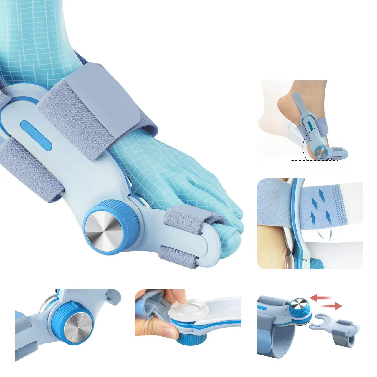 Correcteur d'hallux valgus à double correction pour femmes et hommes, bouton réglable en continu avec 3 plaques de fixation d'angle différentes pour le pied gauche/droit