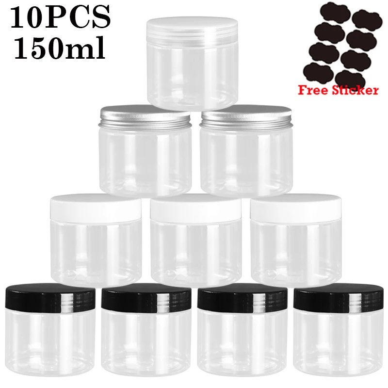 

10pcs 150ml Clear Storage Jars Round Wide Mouth Empty Jar Refillable Cosmetic Balm Container Travel Face Cream Sample Bottle Pot