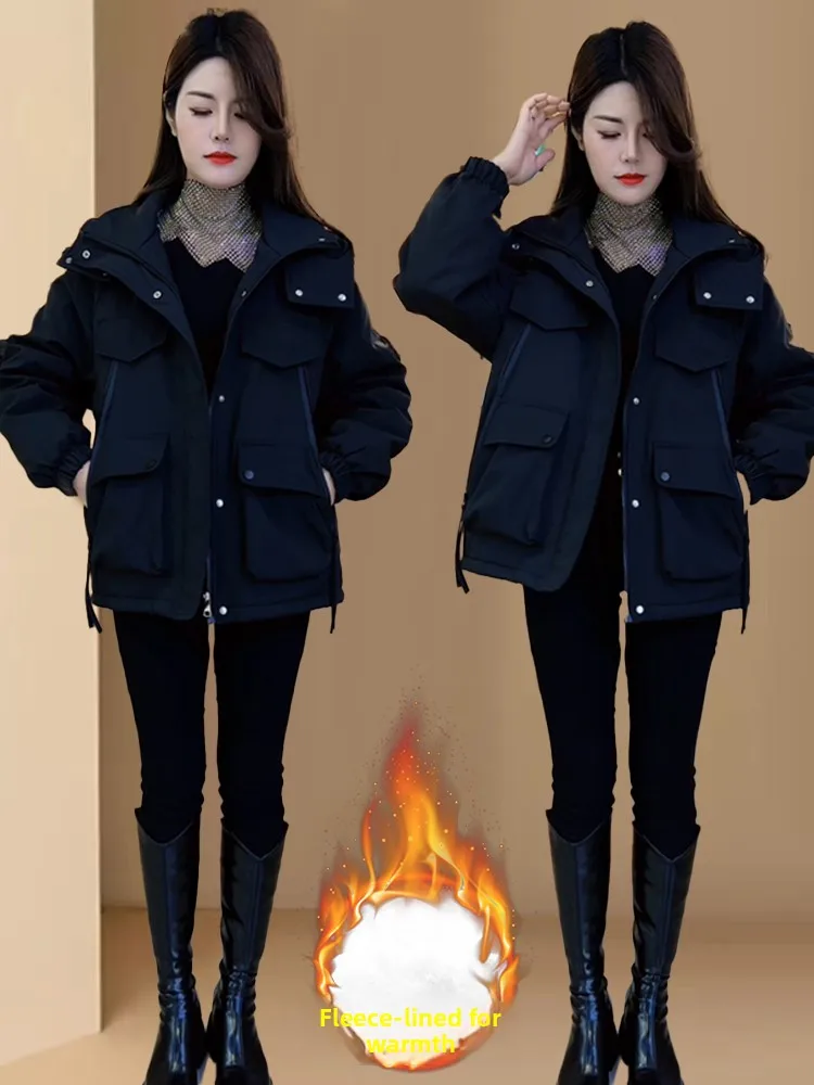 Femmes décontracté Fce doublé Thiened à capuche coton Jaet ort Sle hiver nouveau Sle couverture viande vêtements de travail manteau fermeture à glissière