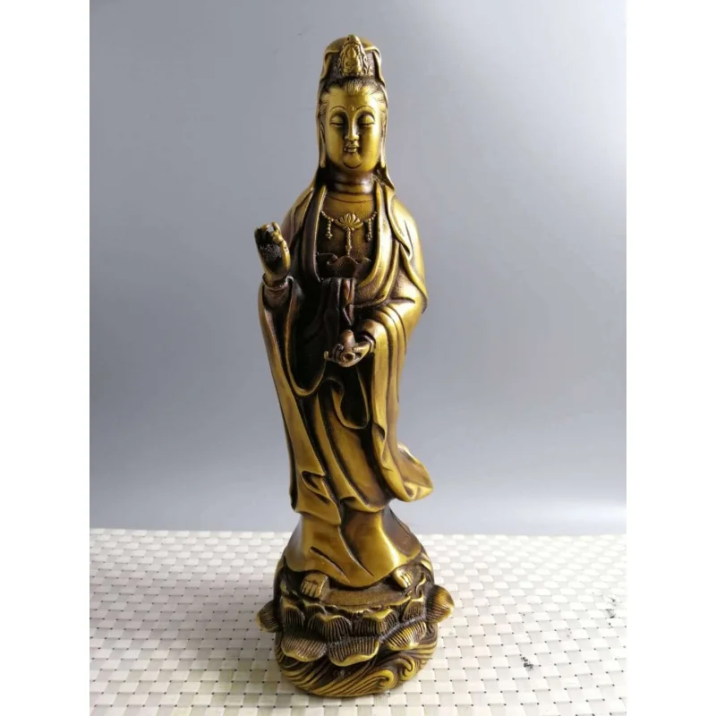 Pure Copper Crafts Copper Kwan-Yin Decoration Temple Guanyin Copper Statue Guanyin Bodhisattva Copper Ware Factory Wholesale