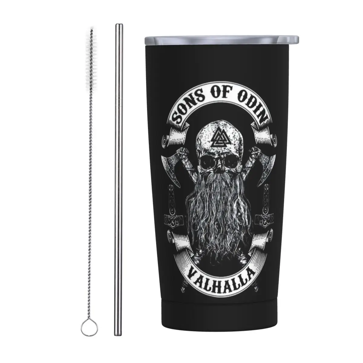See You In Valhalla Skull Viking Stainless Steel Tumbler Vacuum Insulated Mug Thermal Cold Cups Straws With Lid 20oz