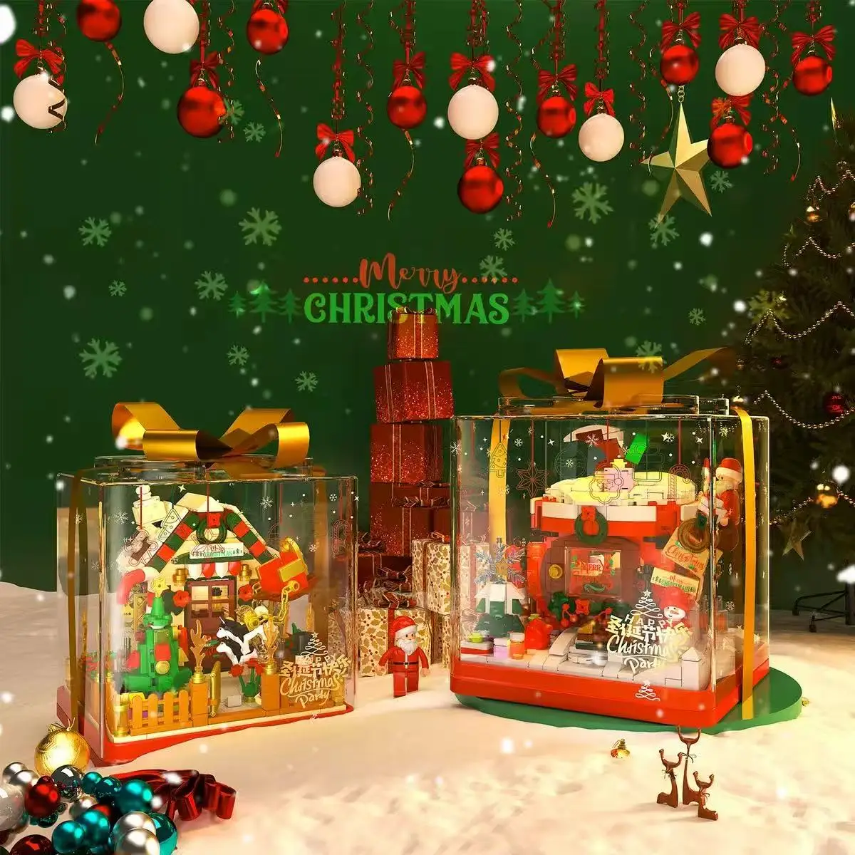 662023 Christmas snow house building blocks toy ornaments, Christmas peace fruit model assembly, children's Christmas gift