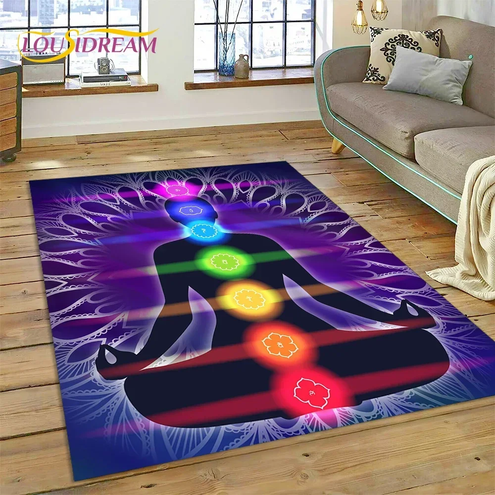 3D Yoga Meditation Rainbow 7 Chakra Carpet Rug for Bedroom Living Room Home Sofa Decoration,Children Game Large Decor Floor Mat