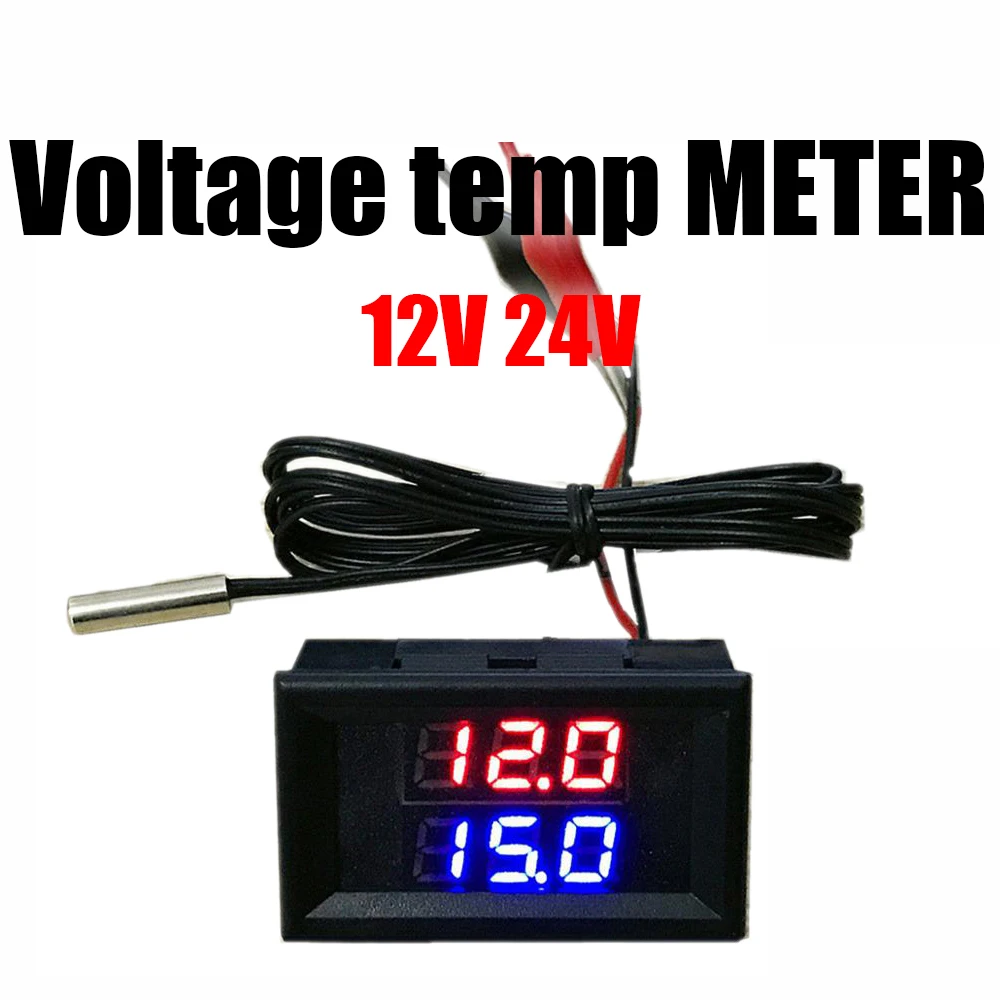 2in1 LED Dual Display Digital voltmeter + Thermometer 12v 24v car voltage temp METER