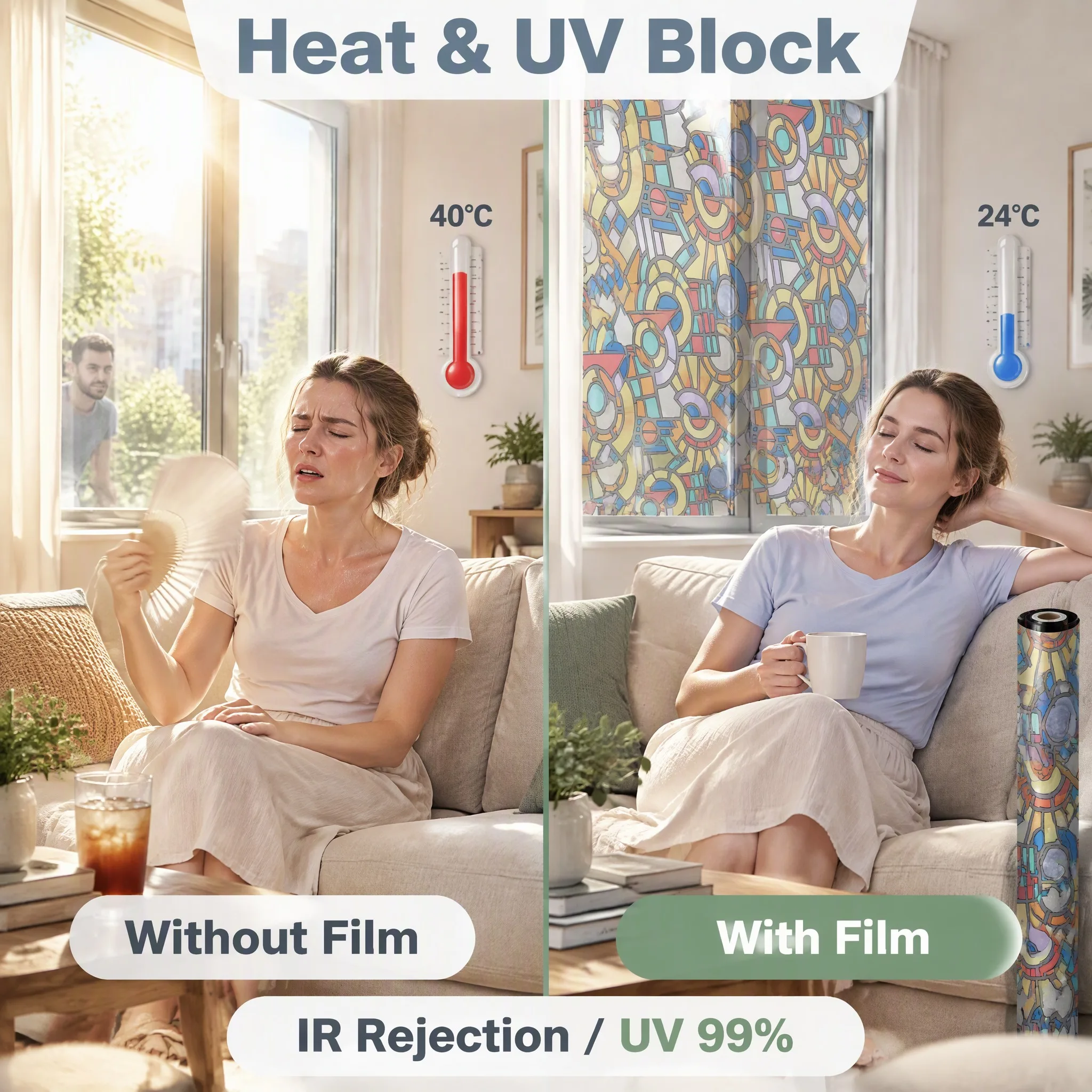 Privacy Frosted Window Film Decorative 3D Stained Window Cover Static Cling Window Sticker for Bathroom for Glass Door