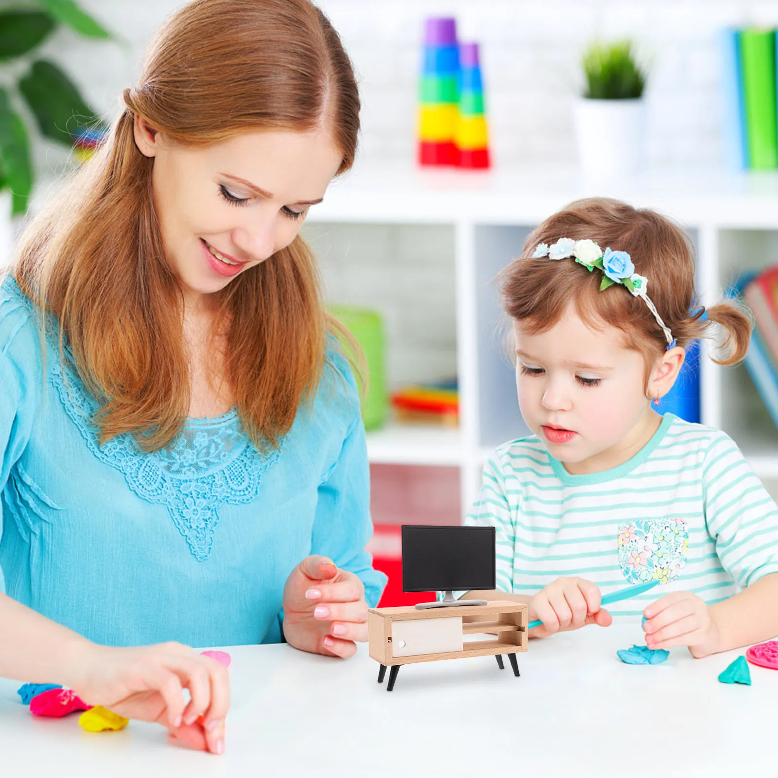 Tv Dollhouse Television Furniture Livingroom Playset Cabinet Mini Model Decoration