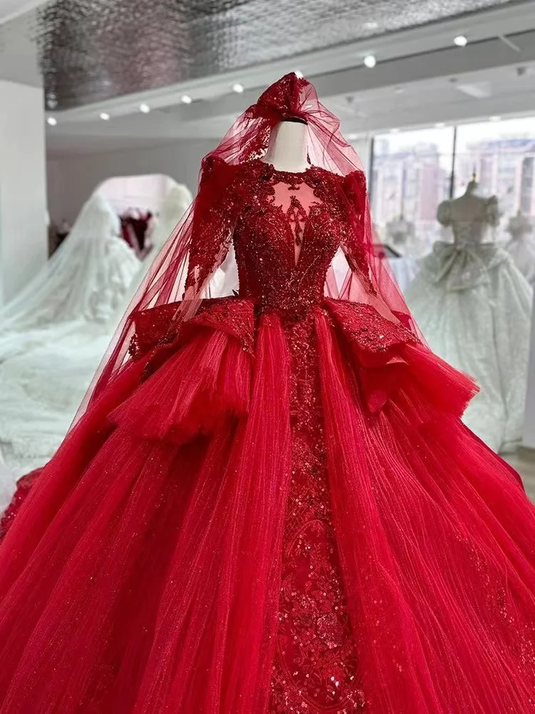 

Customized One Shoulder Red Dream Tail Wedding Dress