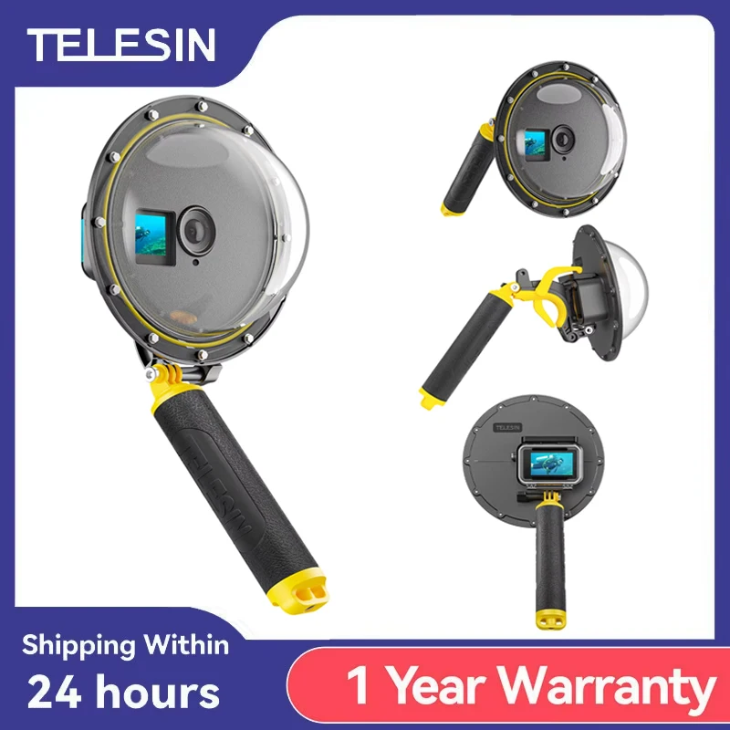 TELESIN 30M防水ドームポート水中ハウジングケース、フローティングハンドルトリガー付き、GoPro Hero 13 12 11 10 9 / DJI 3 4 5pro対応