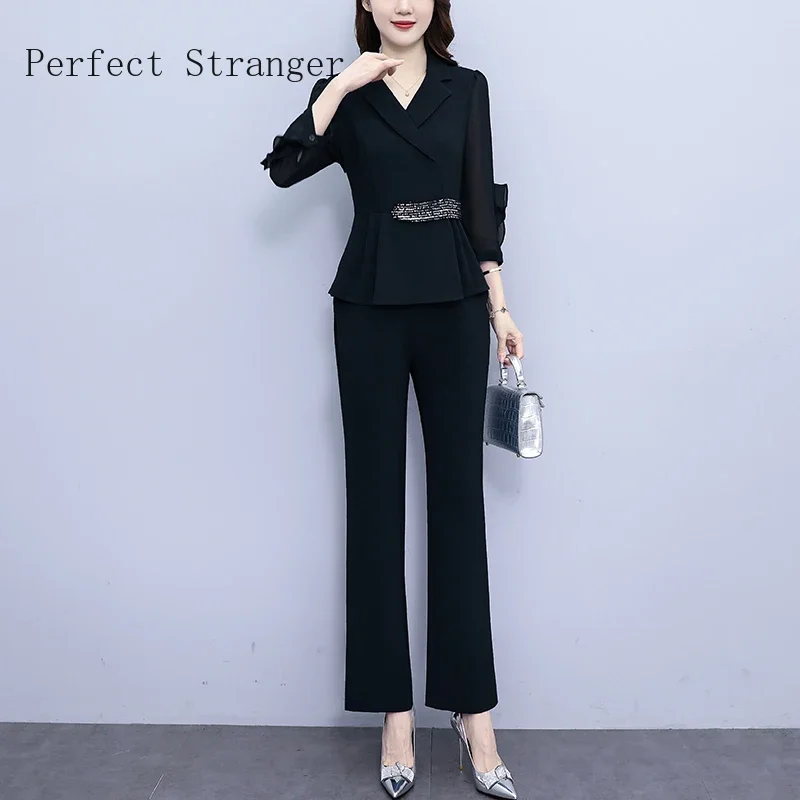 Women Spring Autumn Pants Sets 2024 New Elegant Oversize Tracksuits  Elegant Office Lady Two Pieces Outfits Pantsuits