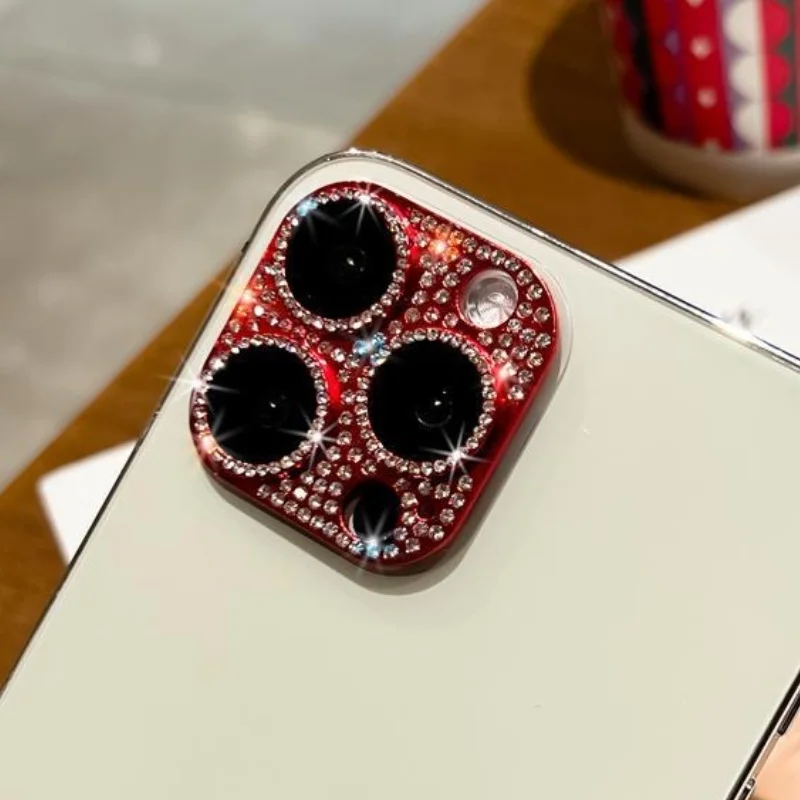 Luxury Diamond Camera Protector For IPhone 16 14 15 17 Pro Max Metal Ring Lens Tempered Glass For Iphone 12 13 Mini 14 15 Plus