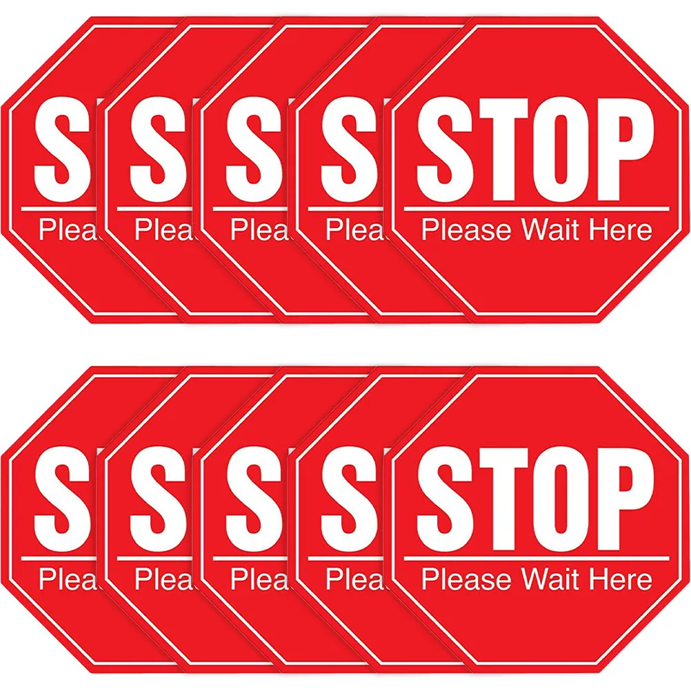 10Pcs Keep Distance Sign Social Distancing Floor Decal Stop Please Wait Here Sticker for Supermarket Restaurant Barber Shop