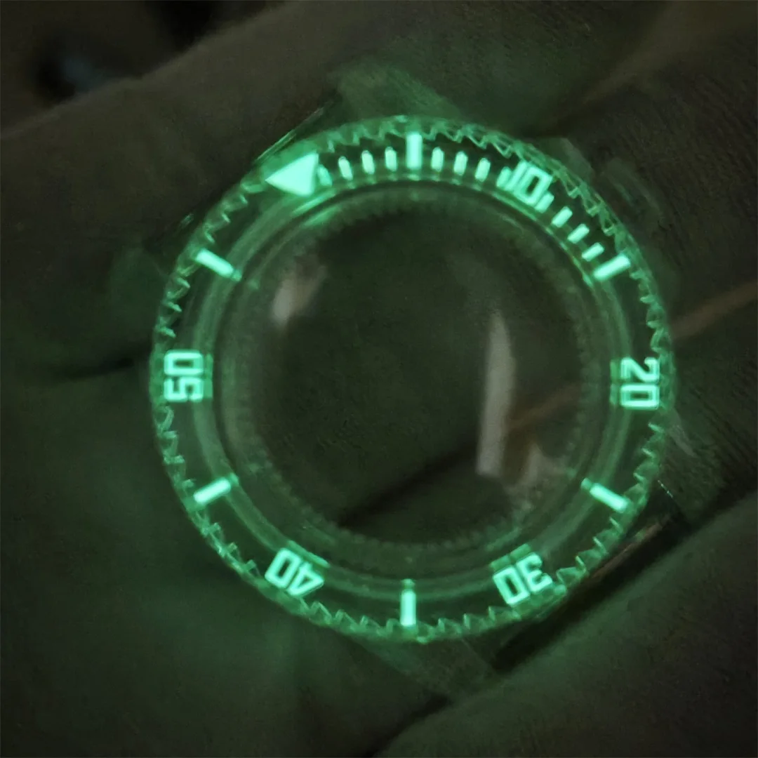 Green Luminous Watch Case 40mm Sub Transparent Acrylic Watch Accessories Modified Case For NH35/ NhH36/ 4R Movement