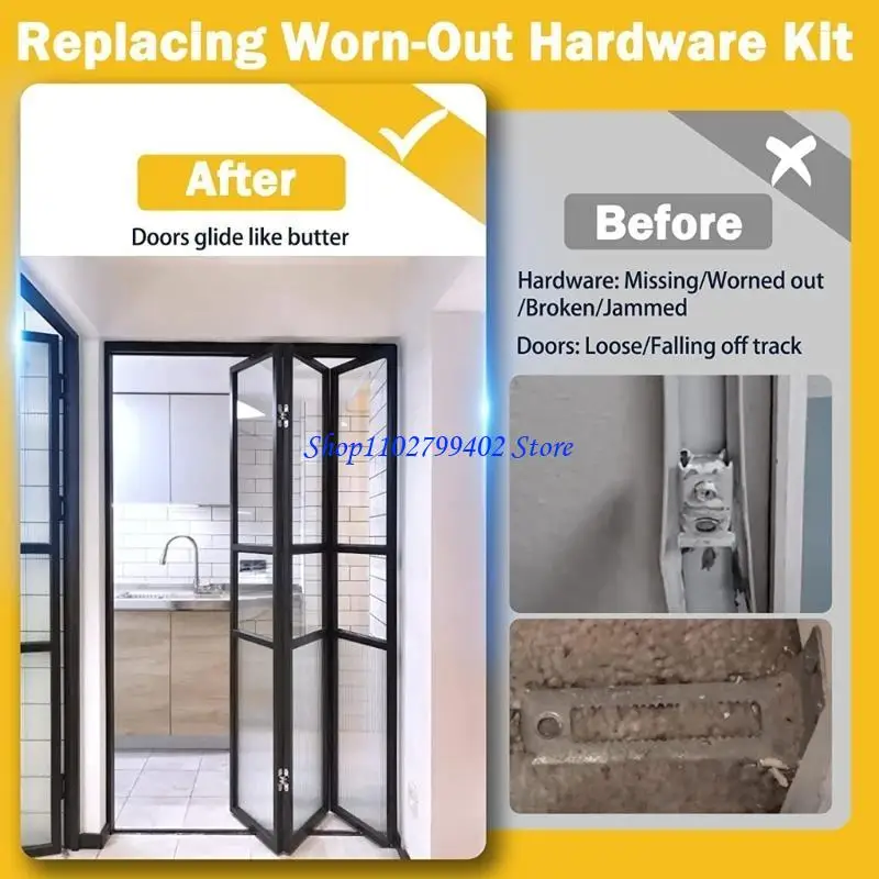 547F 2 Set Bi-Fold Closet Door Hardware Repair Kits Stainless Steel Barn Door Hardware Track Sliding Closet Door Accessories