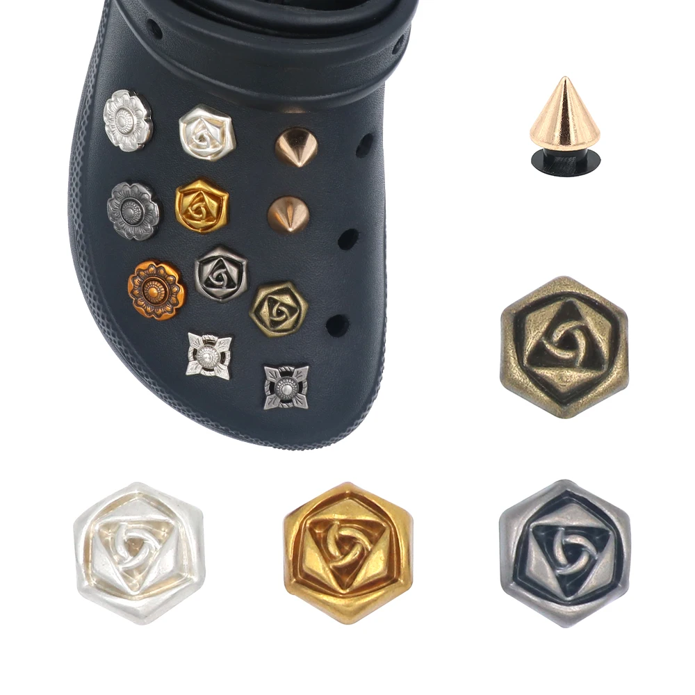 Shoe Крокросы Decorations Charm Punk Style Golden Silvery Gun Black Flowers Detachable Hole Sandals Accessories 1 Set 14 Pcs