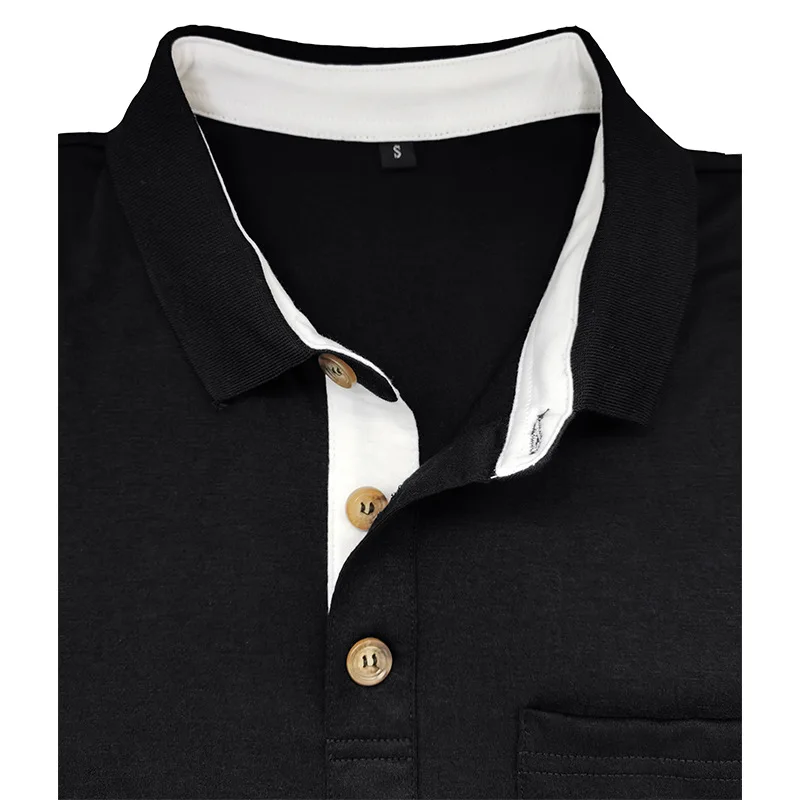 Frühling Trend männer Langarm Casual T-shirt Solide Revers Button Up Pullover Tops Herbst Drehen Unten Kragen Bodenbildung Polo-Shirt – Detail 22
