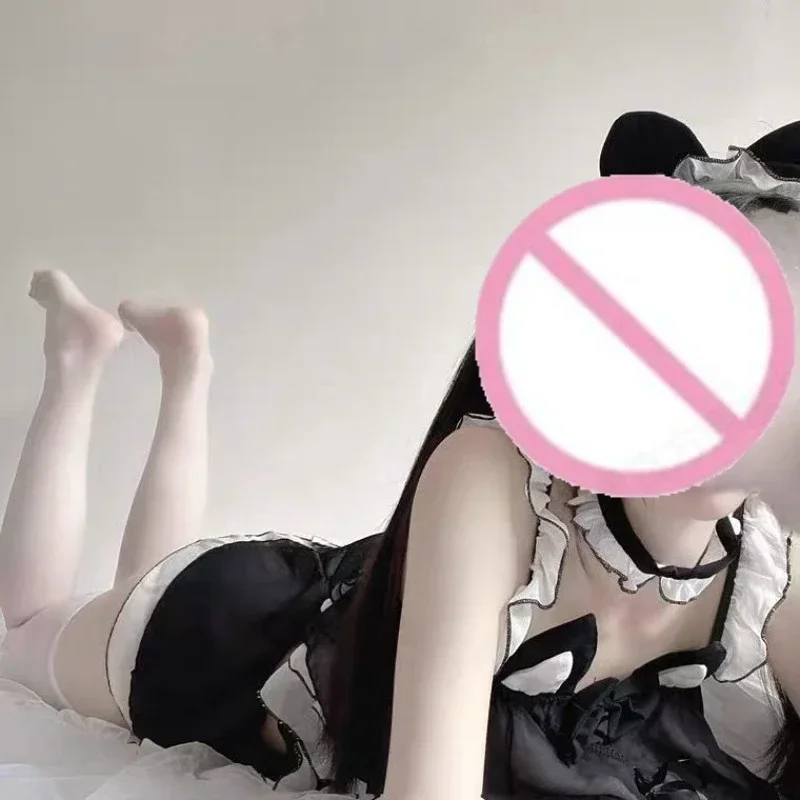 مثير حزام مواء تنورة صغيرة لطيف مثير الدانتيل سوبر لطيف القط الأذن القوس عاطفي إغراء دور اللعب موحدة