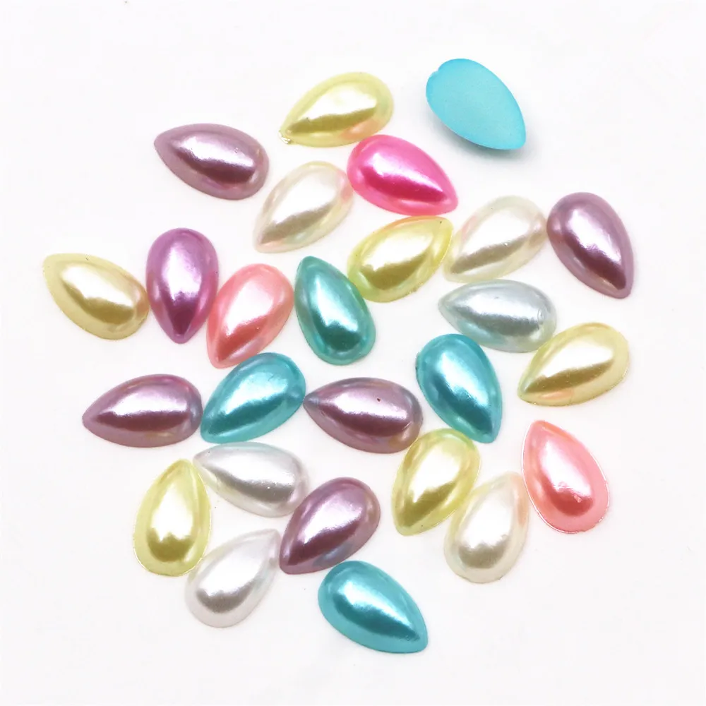 300 pcs 10*6 millimetri Colori Della Miscela ABS Imitazione a Metà Teardrop Pearl Beads FlatBack Cabochon FAI DA TE Scrapbook Craft/ nail Deco, VEG