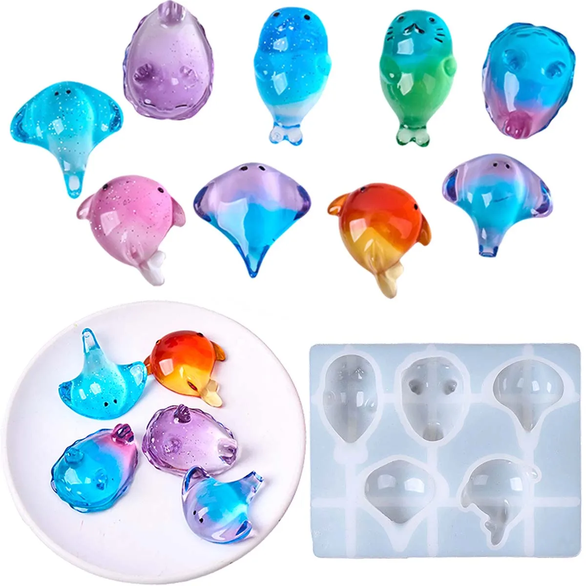 3D Healing Kawaii Manta Ray Whale Silicone Mold DIY Keychain Bag Charm Soap Candle Molds Epoxy Resin Summer Art Gifts Making
