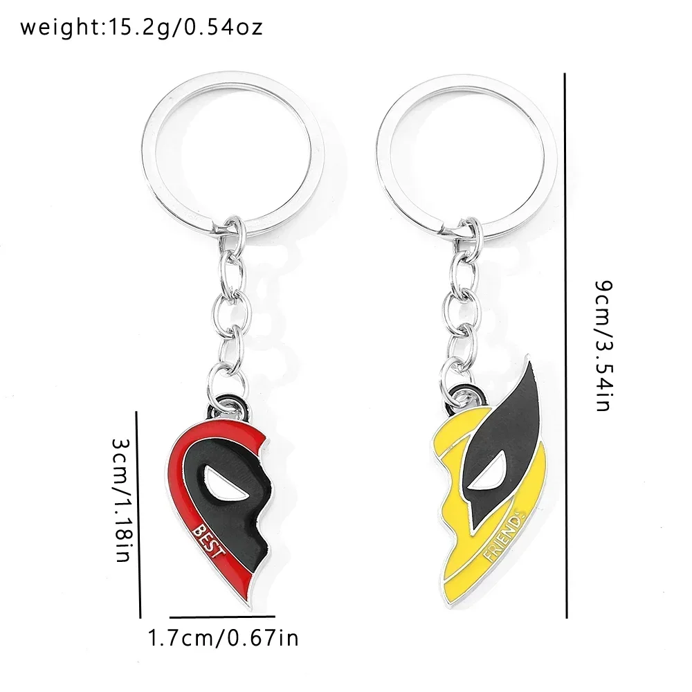 2pcs Marvel Superhero Deadpool & Wolverine Best Friends keychain Split Heart Matching Pendant for Women Men Cosplay Jewelry Gift