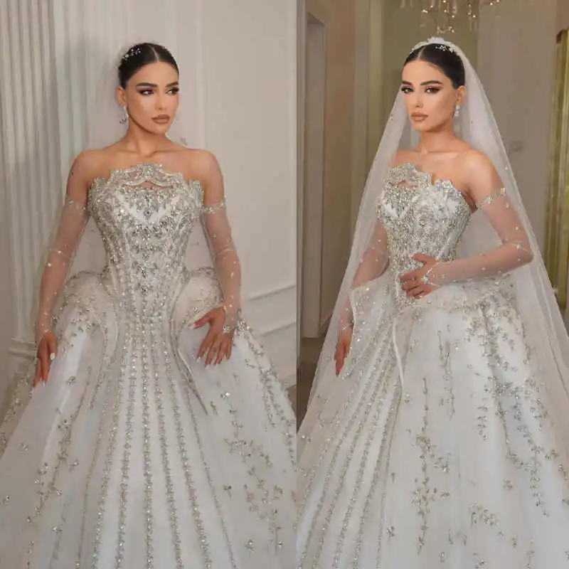 

Изысканные свадебные платья без бретелек, роскошные свадебные платья с бисером и кристаллами, индивидуальные свадебные платья длиной до пола, Robe De Mariée