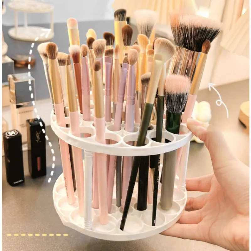 360° Rotating Desktop Organizer Plastic Storage shelf for Art Brushes Makeup Tools Glazed Finish Office Studio Accessory