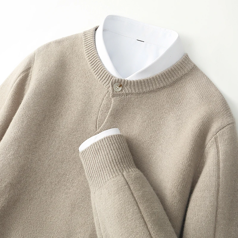 Loose knit wool sweater long sleeved round neck base fashionable youth leisure winter fashion urban style men's knitted fabric