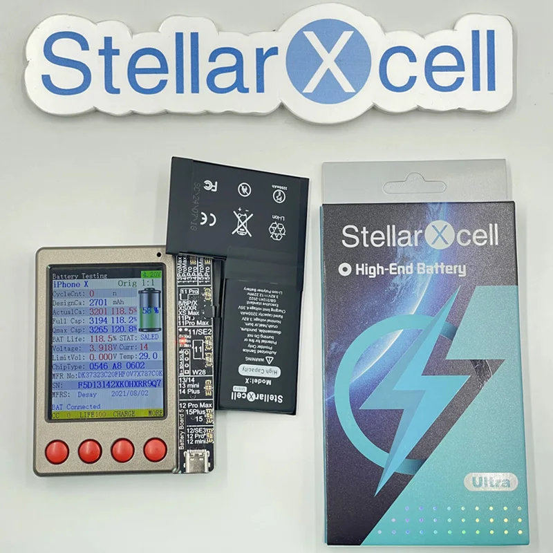 StellarXcell Ultra-Batterie d'origine pour iPhone, haute capacité, longue durée de vie, iPhone 7Plus, iPhone 8Plus, iPhone 14pm, iPhone 13pm, iPhone 11