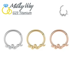 ASTM F136 Titanium Piercing Jewelry Snake Shape Nose Rings PVD Plated Earrings Segment Clicker Ear Cartilage Tragus Helix Hoops