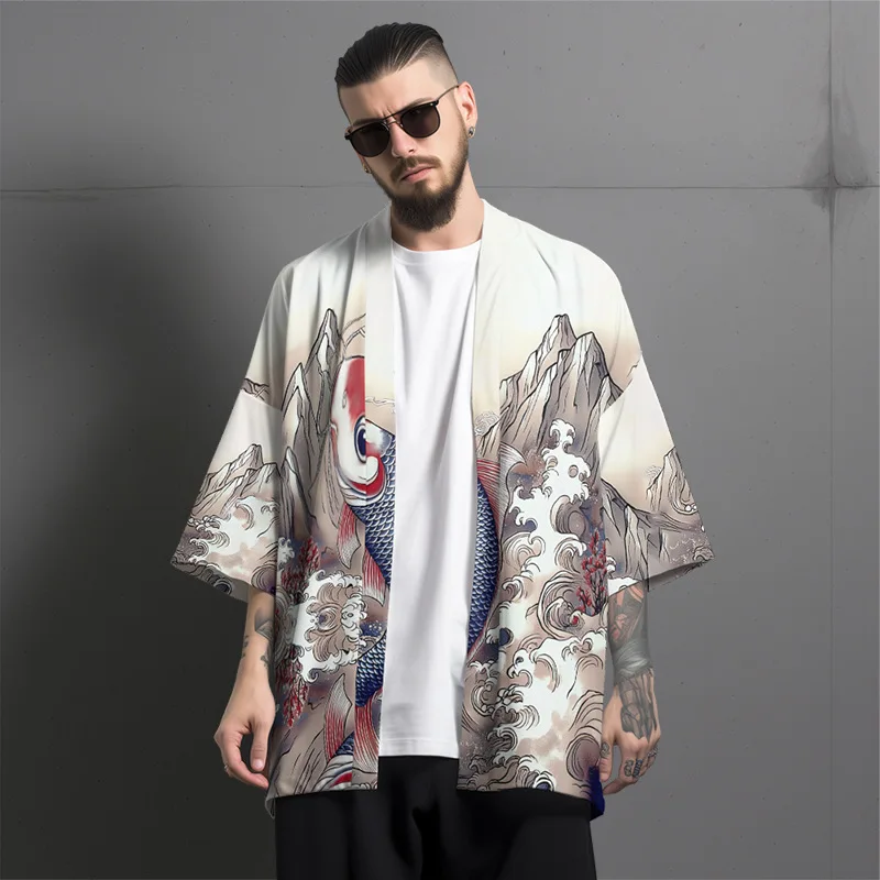 Kimono plus size 6xl 5xl moda anime baleia impressão cardigan haori 2025 feminino cosplay yukata roupas harajuku masculino topos