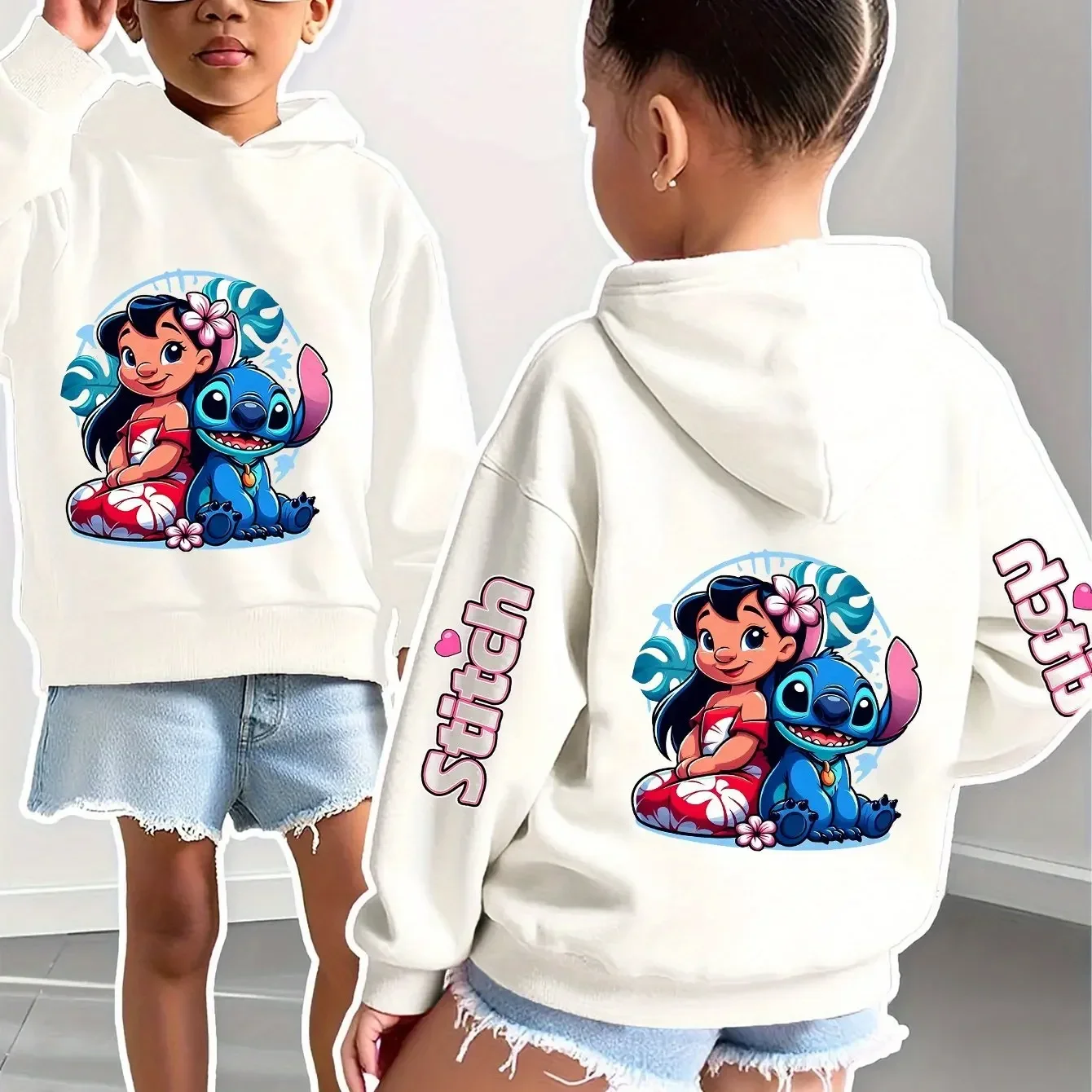 

Disney Stitch Hoodie Stitch and Flowers Tropical Flowers Double-sided Print Comfortable Spring Autumn Winter Casual Wear