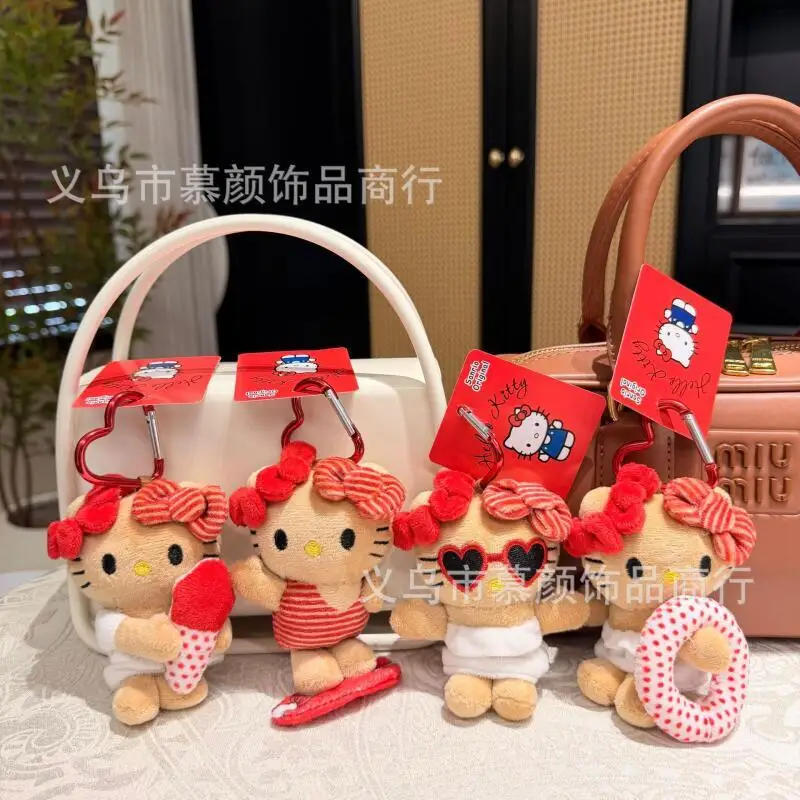 

Japanese Style Summer Beach Breeze Black Skinned Hello Kitty Plush Toy Keychain Bag Pendant Decoration Gift for Friends