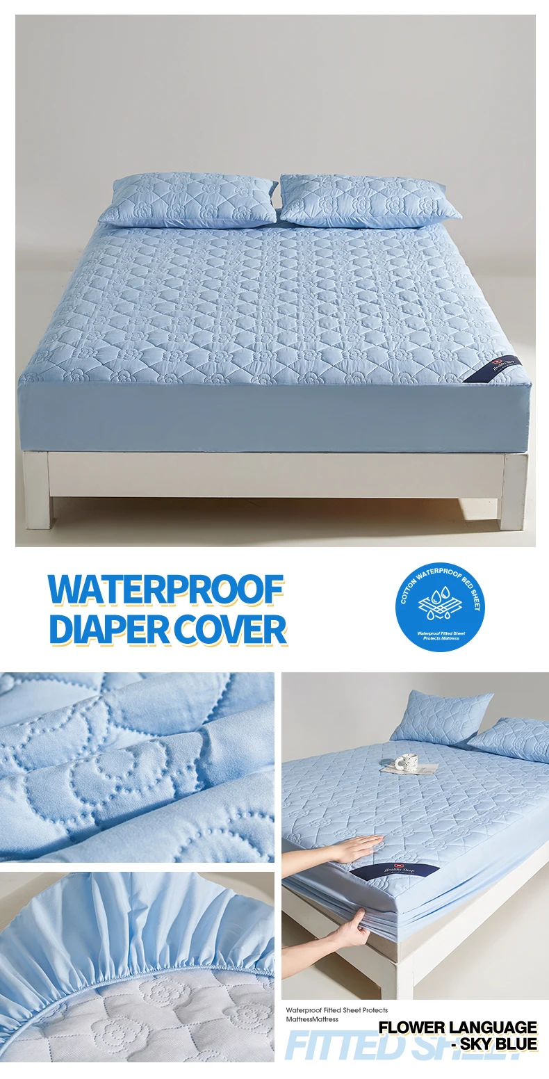 Wasserdichtes Atmungsaktives Gestepptes Spannbettlaken Tiefe Taschen Matratzenschoner Weiche Mikrofaser Elastisch Rutschfest Einzel Doppel Queen King Bett – Detail 28