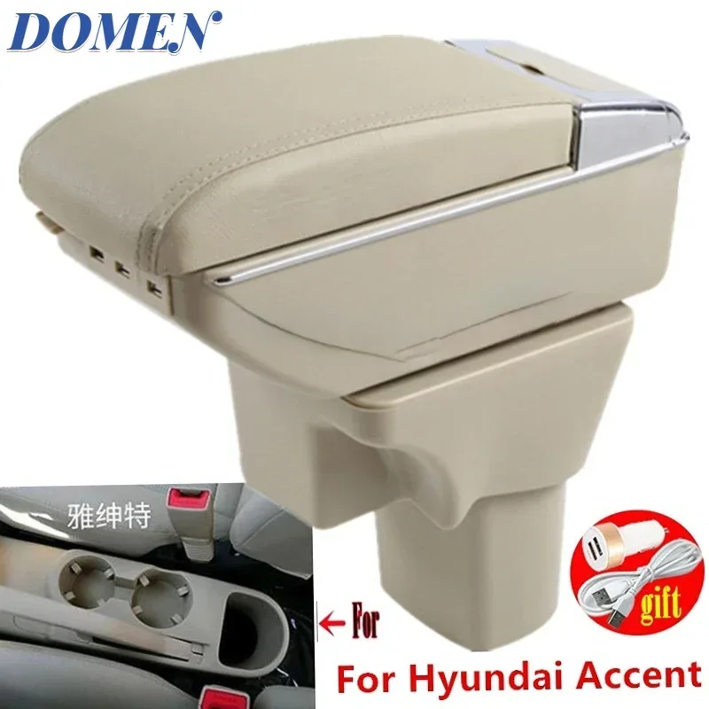 

For Hyundai Accent Armrest Box For Hyundai Accent Verna Car Armrest box Interior parts Storage box with USB LED lights