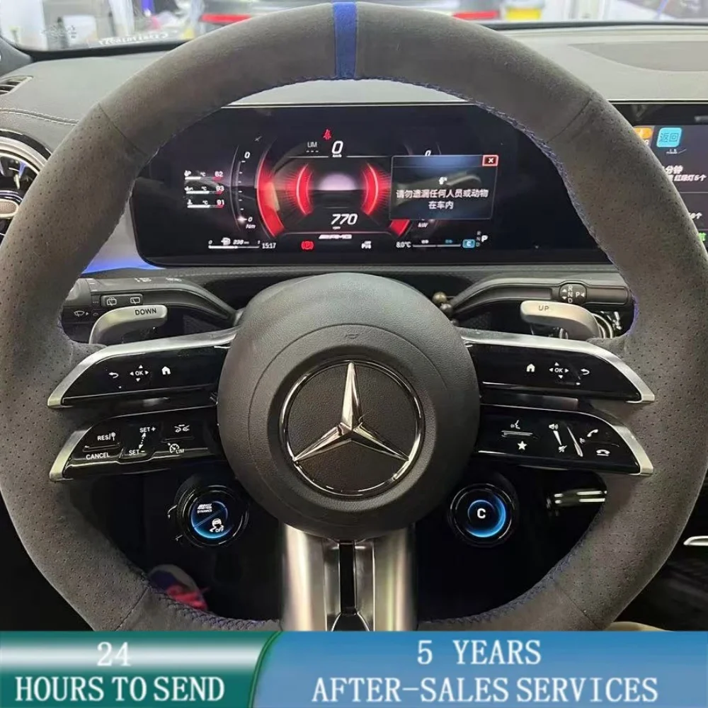 

Customized Car Steering Wheel Braid Cover Hand Sewing Suede Leather For Mercedes benz AMG GT E63 EQE 43 53 SL43 SL55 SL63 A35