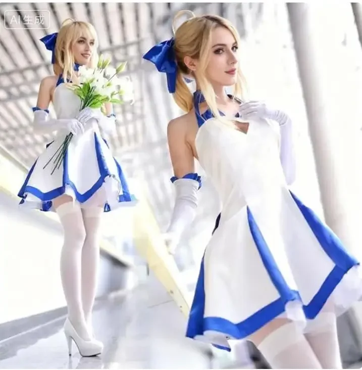 

Saber Lily Fateful Night Costume Fighting Game Pure White Knight Saba Rin Tōsaka Altria Pendragon Saba Saber Cosplay Costume
