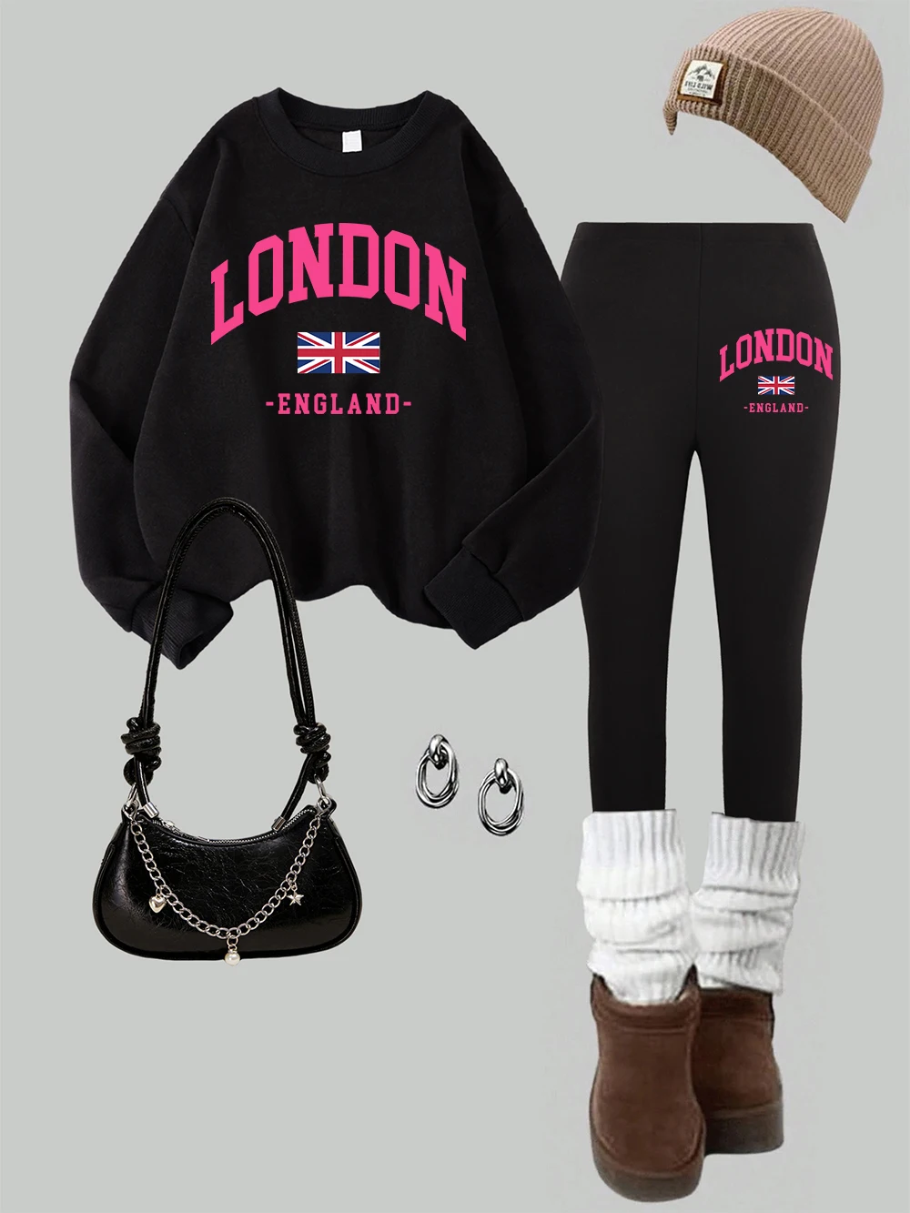 

Женский свитшот с принтом флага Лондона и Англии, комплект леггинсов, модные флисовые термобрюки с капюшоном, осенняя женская одежда
