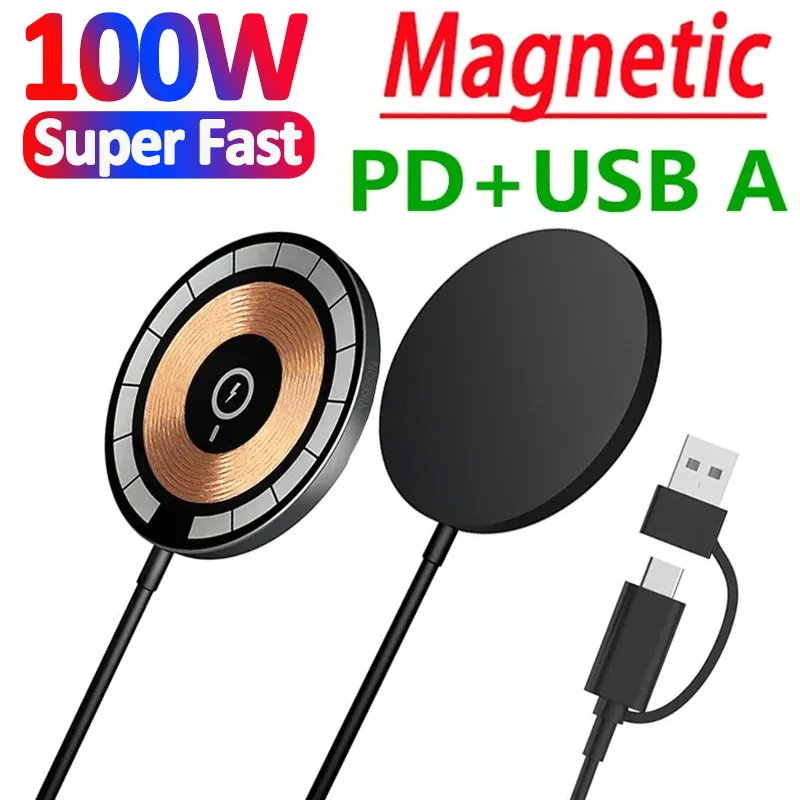 100W Magnetic Wireless Charger Pad for iPhone 15 14 13 12 Pro Max Samsung Xiaomi Chargers Induction Fast Charging Dock Station