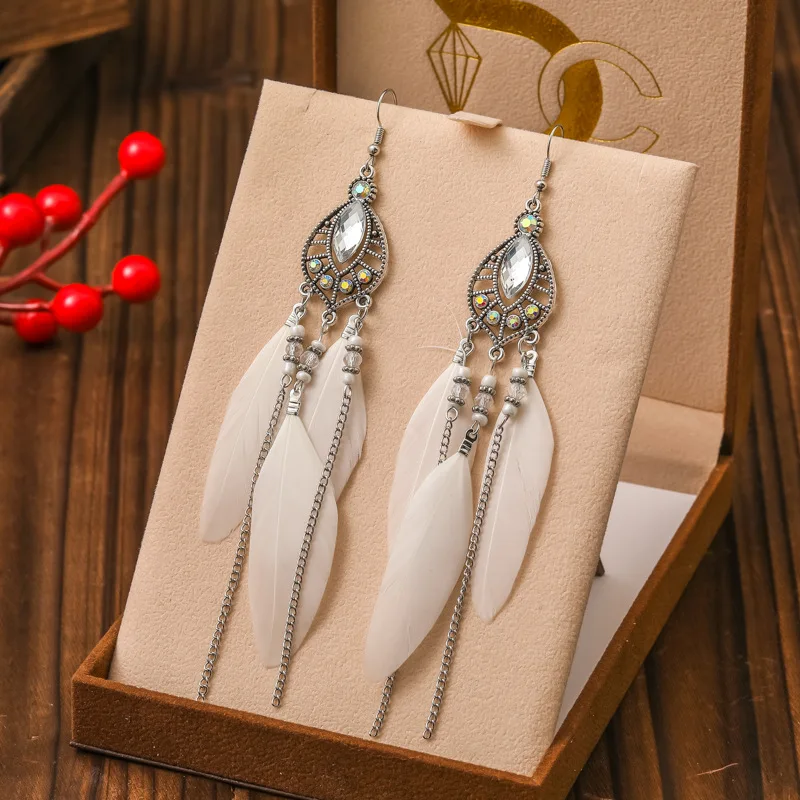 Bohemian Wasser Tropfen Feder Ohrringe für Frauen Mode Elegante Frische Strass Kette Quaste Ohrringe Party Urlaub Schmuck – Detail 16