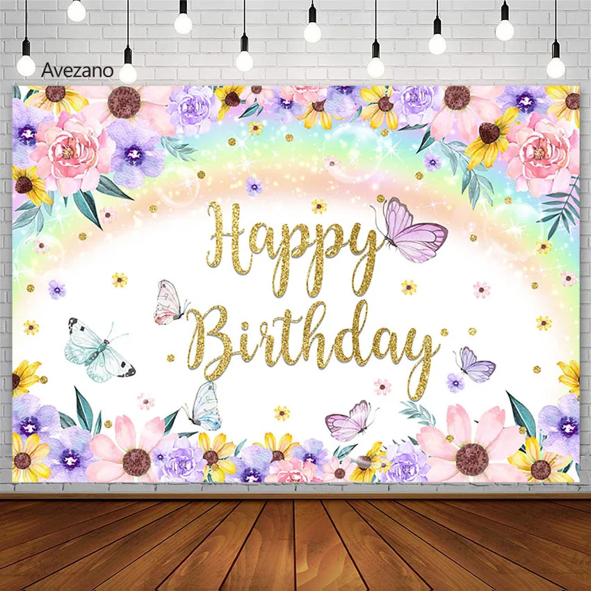 Фон для фотосъемки весенняя бабочка Красочные цветы Радуга девушка день рождения баннер декорация фотостудия реквизит