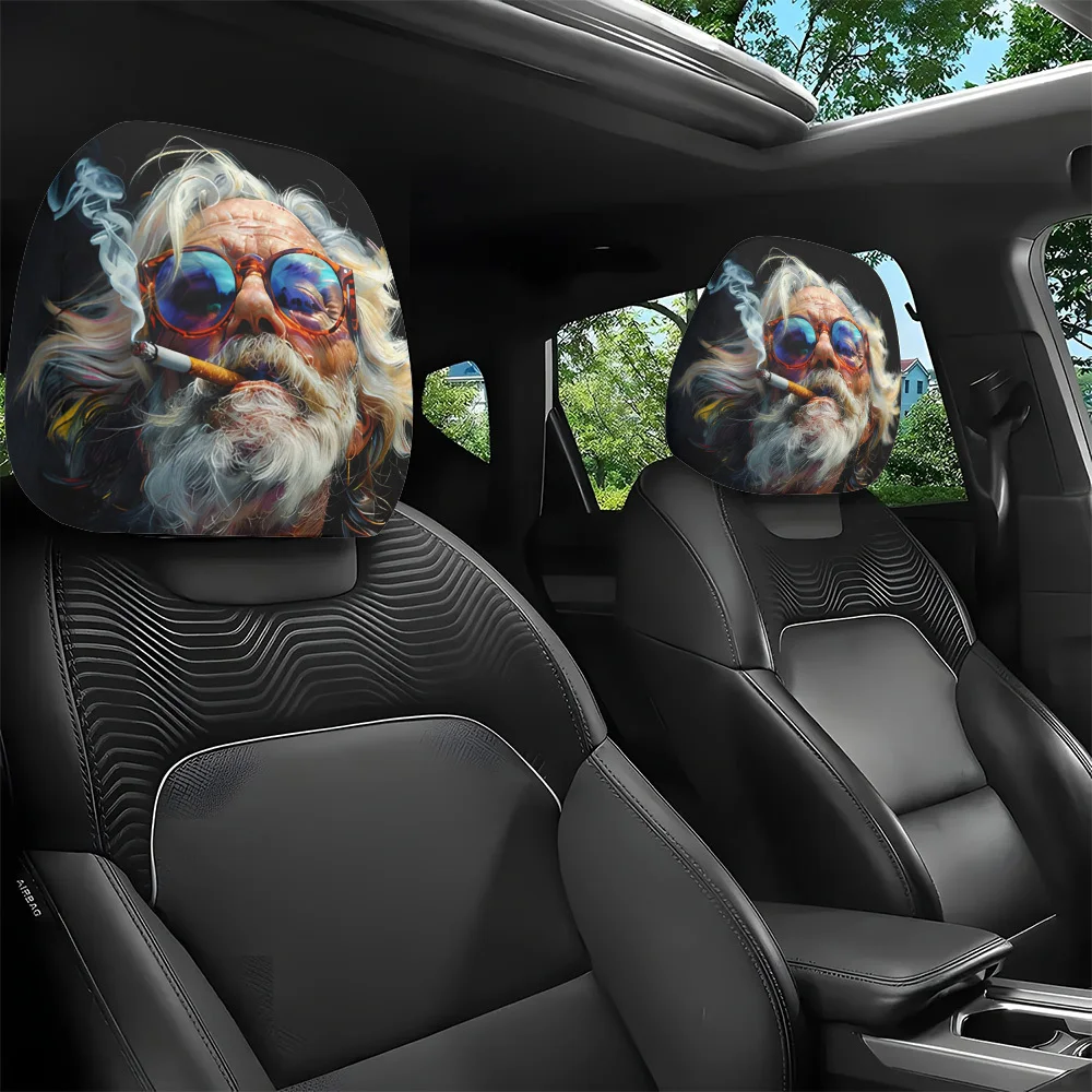 2pcs Vintage Fashion Glasses Print  Headrest Covers, Fun  Interior Decor,  Easy to Install and Wash,