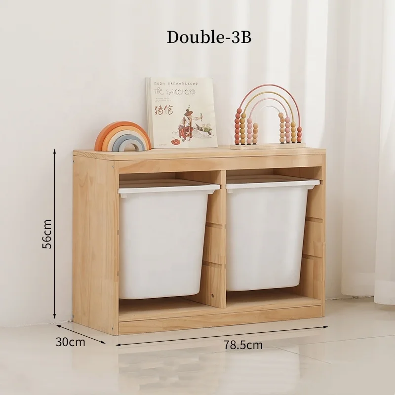 Stocked Storage Cabinet Custom Kids Furniture Toys Storage Children Cupboard Pine Wood Modern School Clothes Preschool Furniture