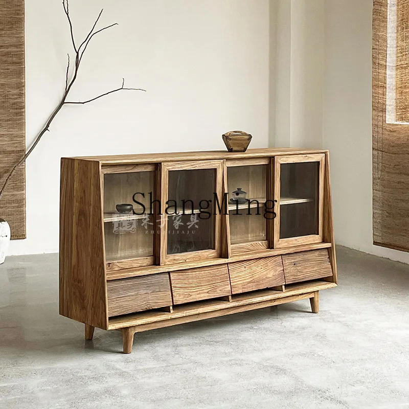 

CL wabi-sabi wind old elm dining side cabinet solid wood living room tea bed and breakfast cabinet household