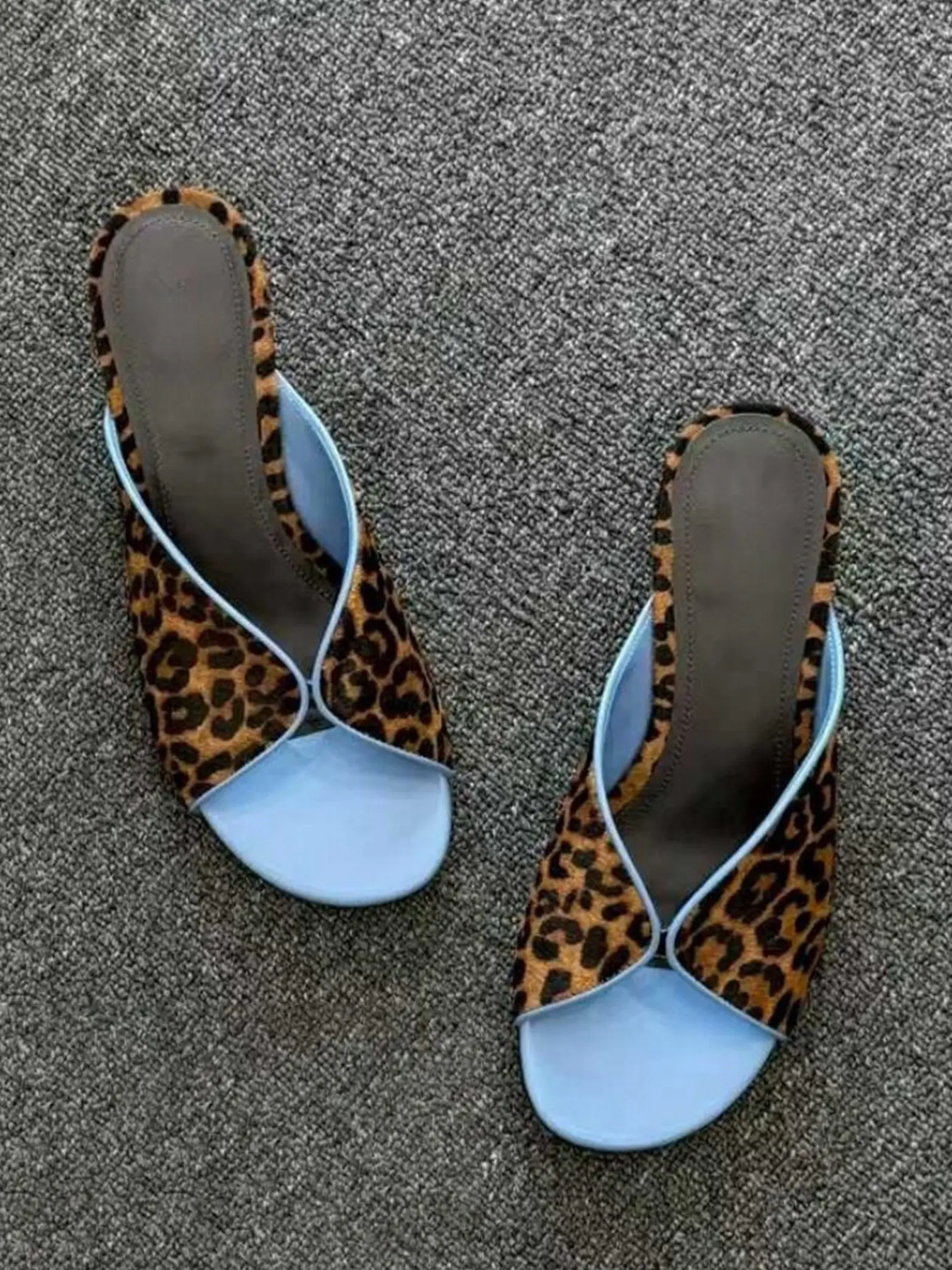 Retro Leopard Print Open Toe Wedge Slippers Women's Summer Outwear Shallow Mouth Slip On Half Slippers Casual Party Dress Shoes