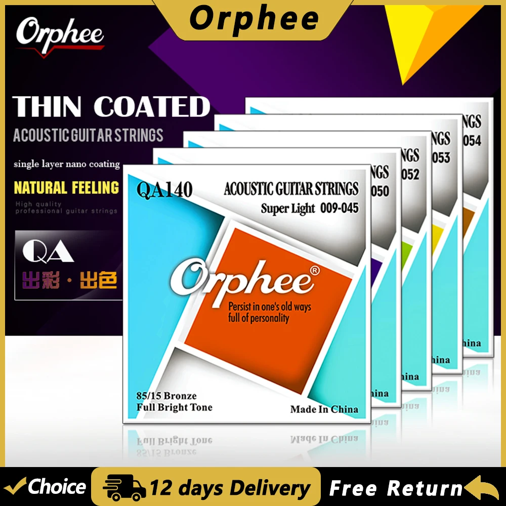 Orphee Acoustic Guitar Strings High Carbon Steel Hexagonal Core Nano Coating Brass Precision Wrap Guitar Parts & Accessories