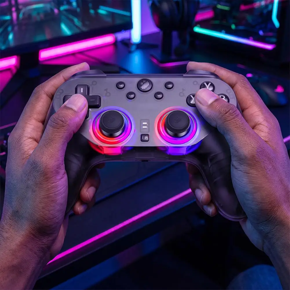 JS13PRO Wireless Game Controller TMR Joystick 1000Hz Hall Effect Linear Trigger RGB 6 Axis Gyro for Switch 2 PS4 PC Android iOS