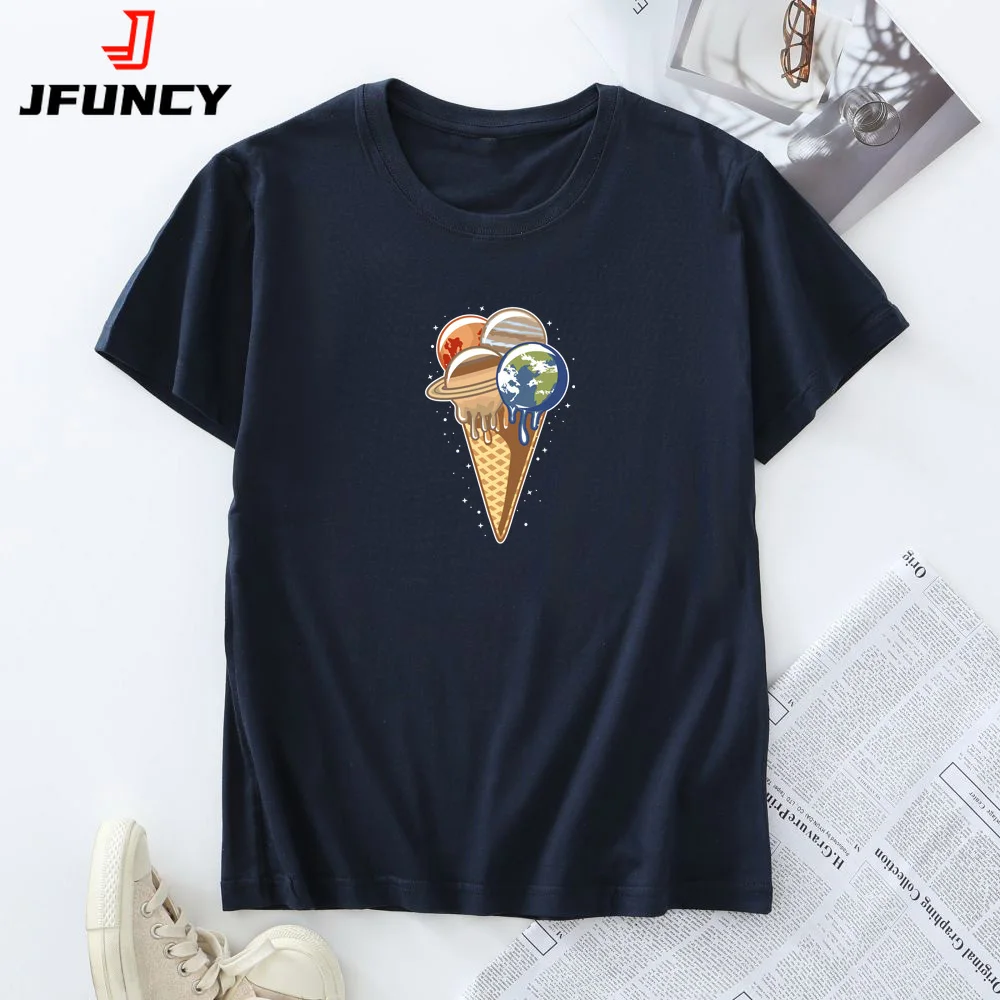 Women's T-shirts Short Sleeve Tee Women Tops Female Oversized Tshirt Icecream Graphic T Shirt Summer 100% Cotton Woman Clothing