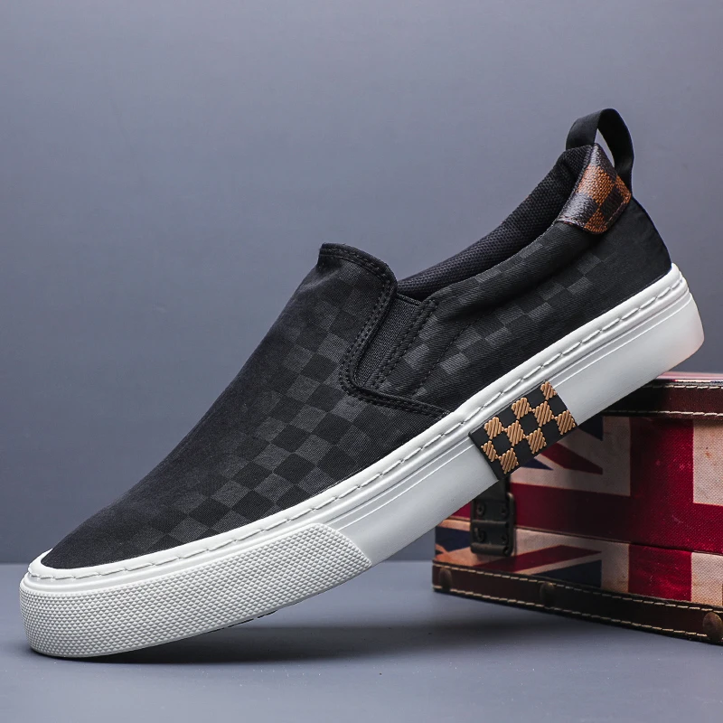 

Casual Canvas Men's oes Summer New Sle Breathable Slip-On Plaid Versatile Old Beijing Cloth oes Trendy Low Top Sneakers