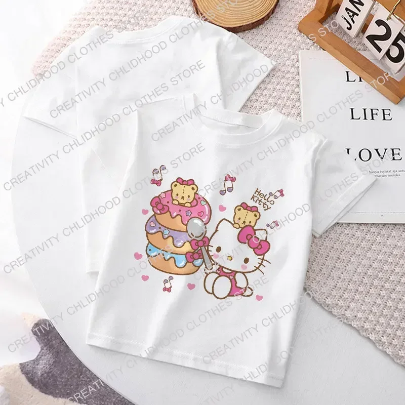 Hello Kitty Balloon Children T-shirt Y2k Kawaii Sanrio Kuromi Melody Anime T Shirts Cartoons Kid Girl Boy Hip Hop Casual Clothes